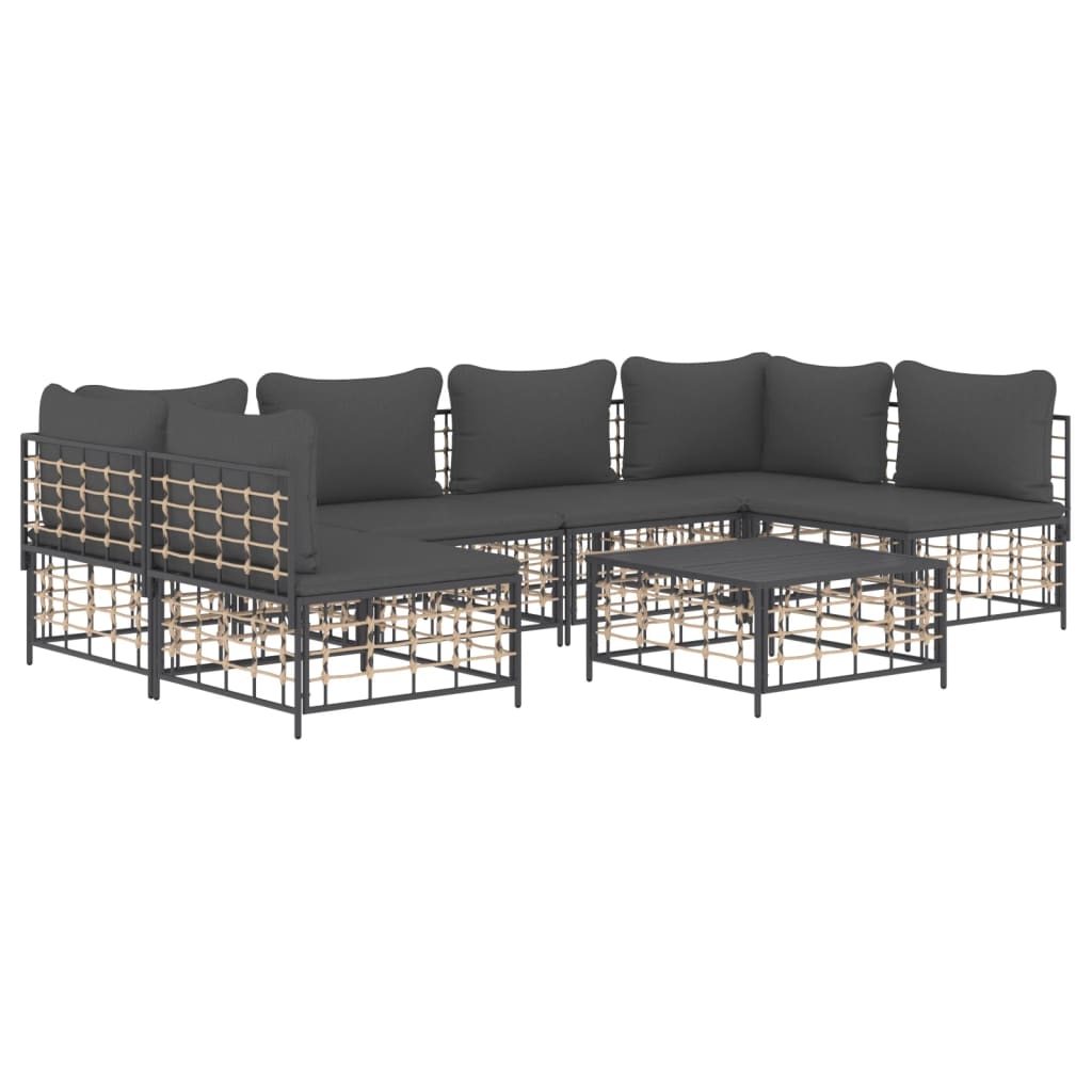 7-Delige Loungeset Met Kussens Poly Rattan Antracietkleurig 1 Donkergrijs 2x hoek + 4x midden + Tafel