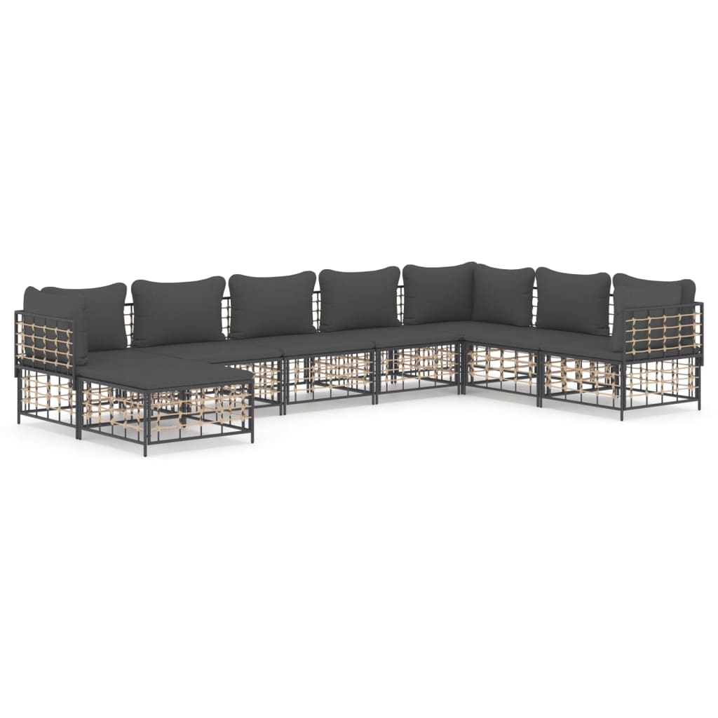 8-Delige Loungeset Met Kussens Poly Rattan Antracietkleurig 1 Donkergrijs 3x hoek + 4x midden + voetensteun