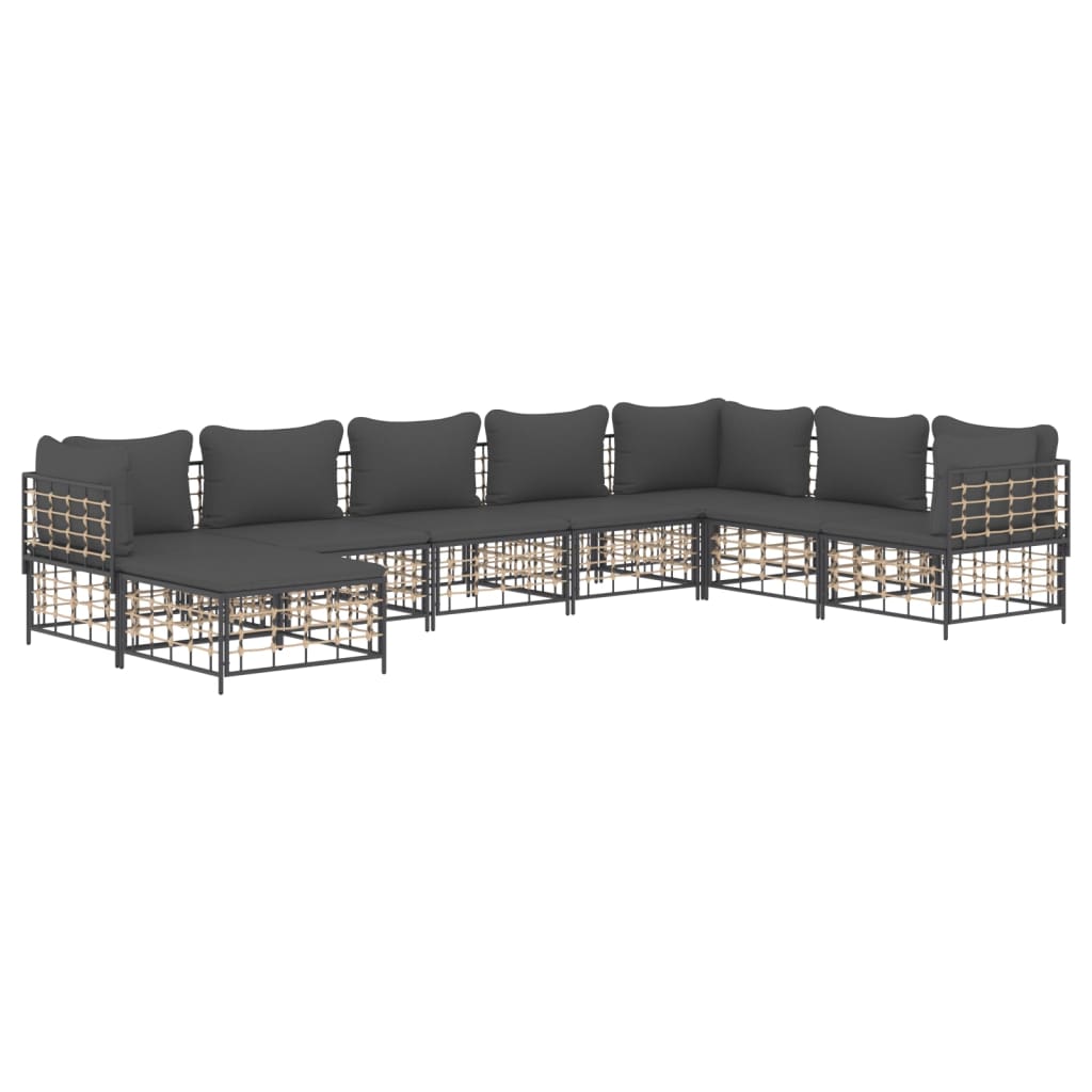 8-Delige Loungeset Met Kussens Poly Rattan Antracietkleurig 1 Donkergrijs 3x hoek + 4x midden + voetensteun