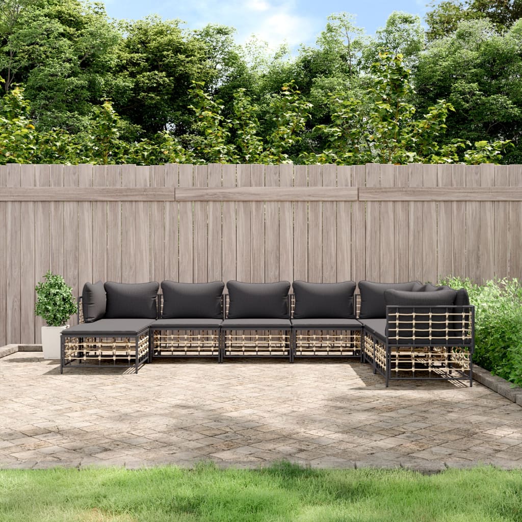 8-Delige Loungeset Met Kussens Poly Rattan Antracietkleurig 1 Donkergrijs 3x hoek + 4x midden + voetensteun