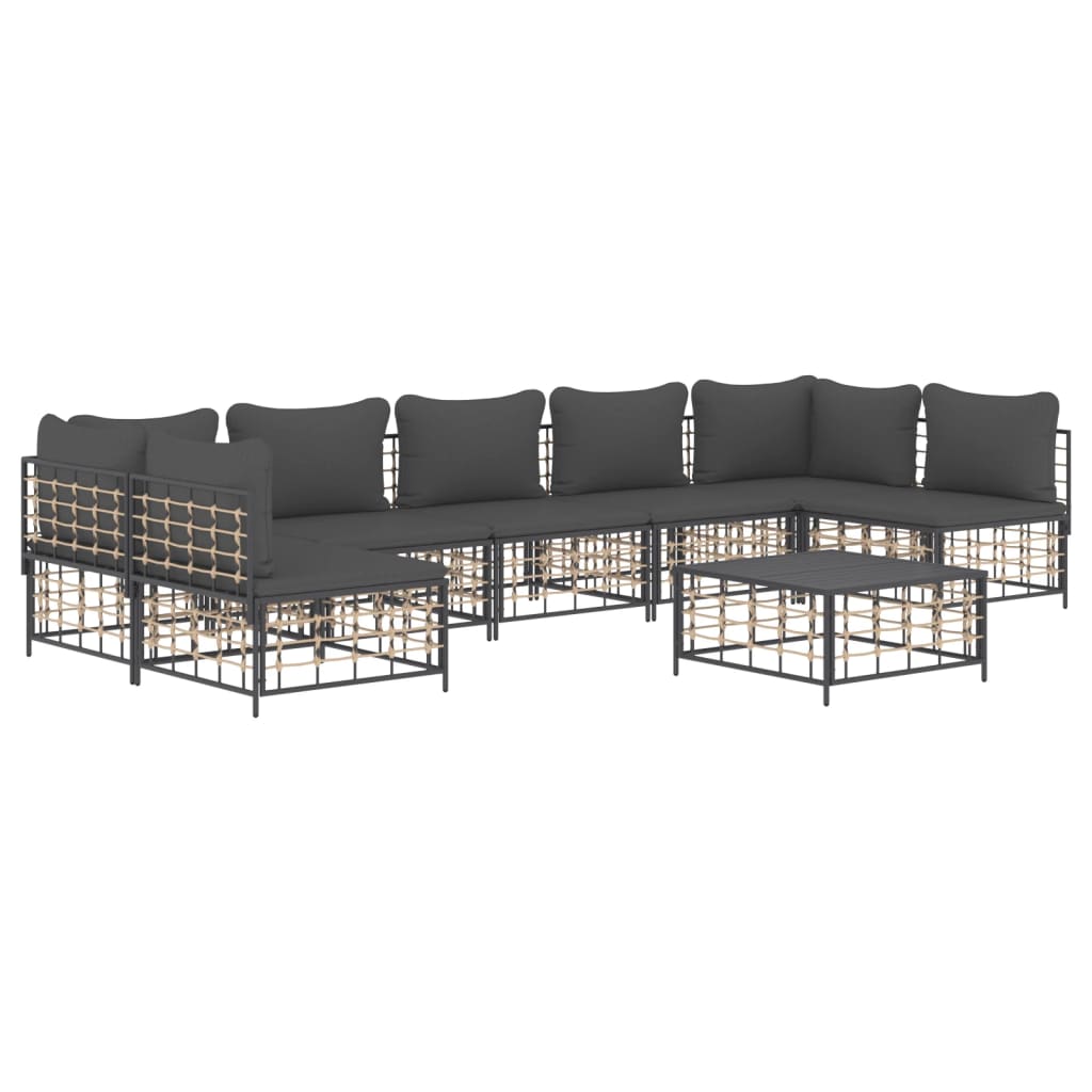 8-Delige Loungeset Met Kussens Poly Rattan Antracietkleurig 1 Donkergrijs 2x hoek + 5x midden + Tafel