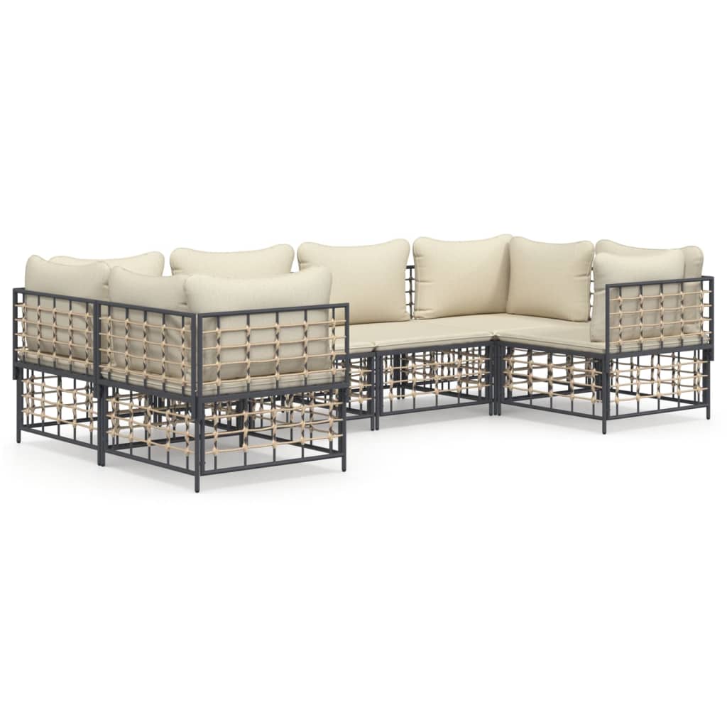 6-Delige Loungeset Met Kussens Poly Rattan Antracietkleurig 1 Beige 4x hoek + 2x midden