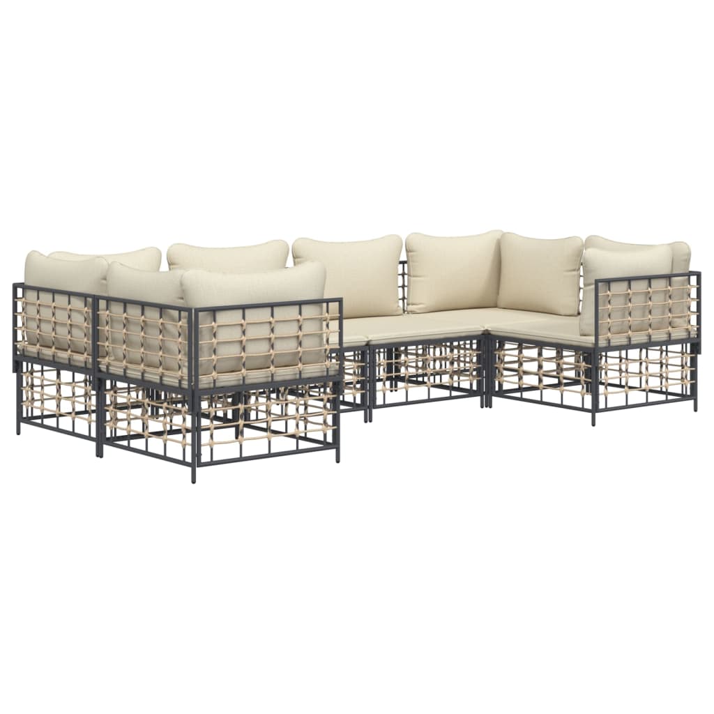 6-Delige Loungeset Met Kussens Poly Rattan Antracietkleurig 1 Beige 4x hoek + 2x midden