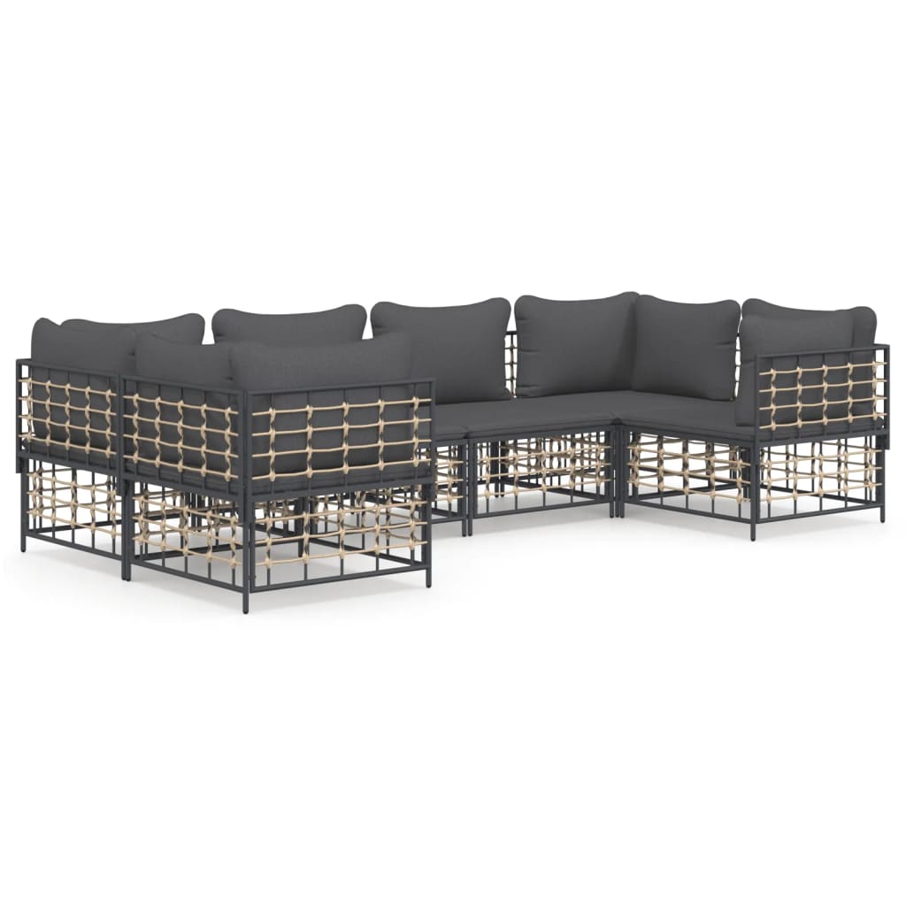 6-Delige Loungeset Met Kussens Poly Rattan Antracietkleurig 1 Donkergrijs 4x hoek + 2x midden