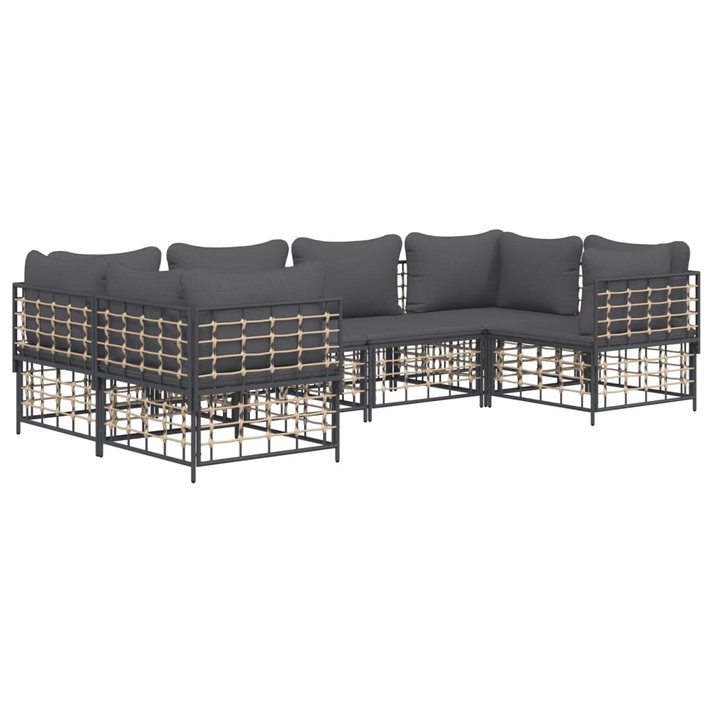 6-Delige Loungeset Met Kussens Poly Rattan Antracietkleurig 1 Donkergrijs 4x hoek + 2x midden