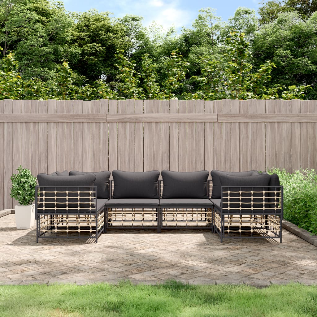 6-Delige Loungeset Met Kussens Poly Rattan Antracietkleurig 1 Donkergrijs 4x hoek + 2x midden