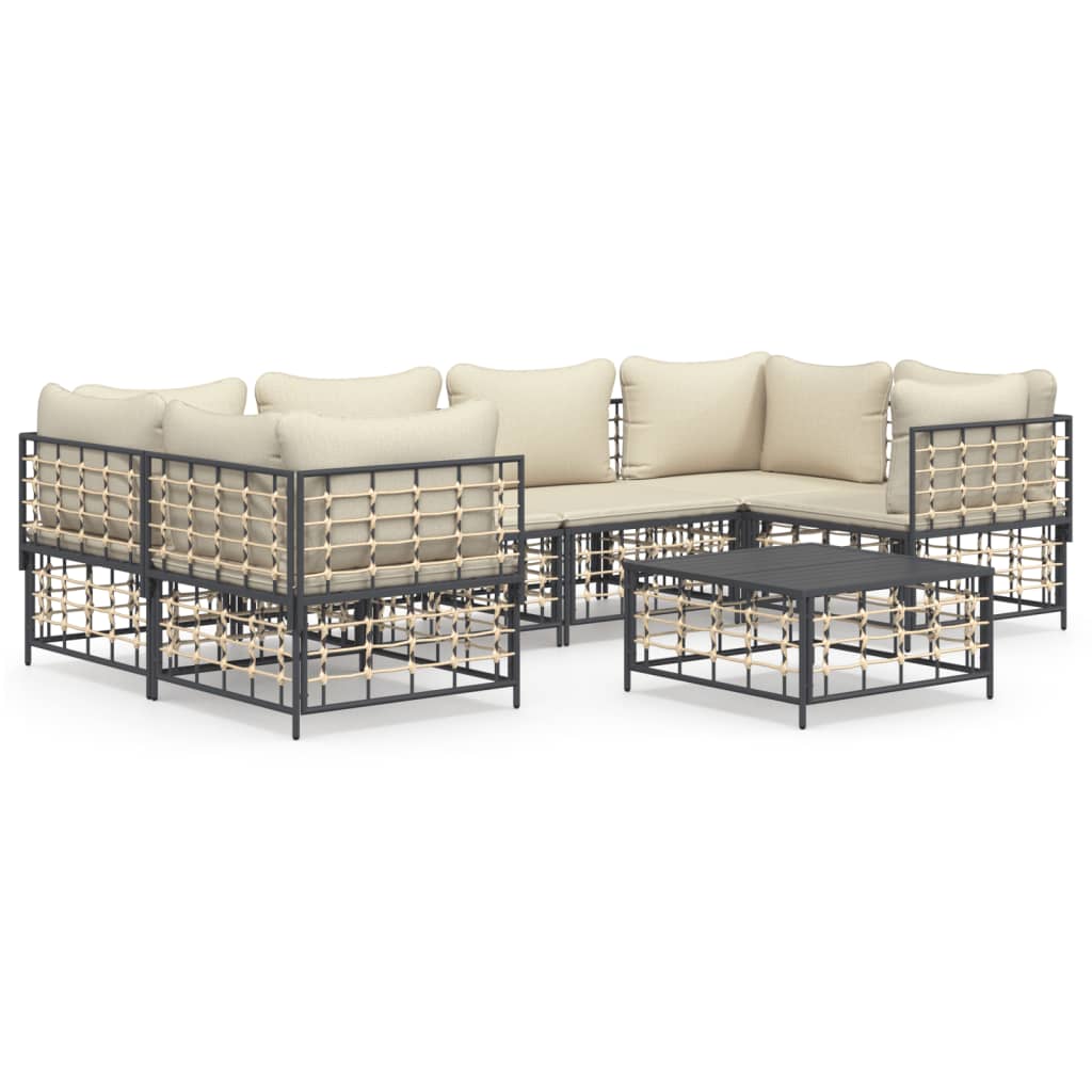 7-Delige Loungeset Met Kussens Poly Rattan Antracietkleurig 1 Beige 4x hoek + 2x midden + Tafel