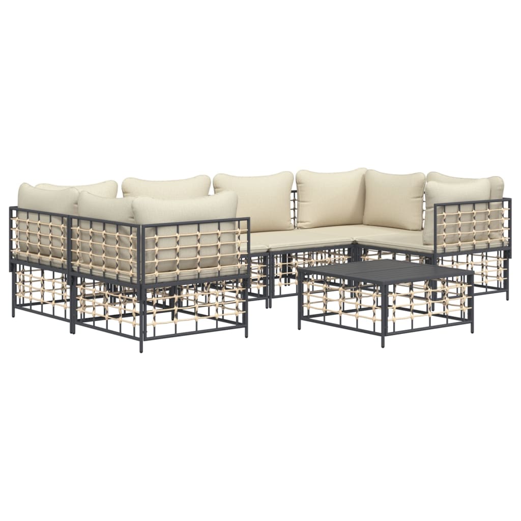 7-Delige Loungeset Met Kussens Poly Rattan Antracietkleurig 1 Beige 4x hoek + 2x midden + Tafel