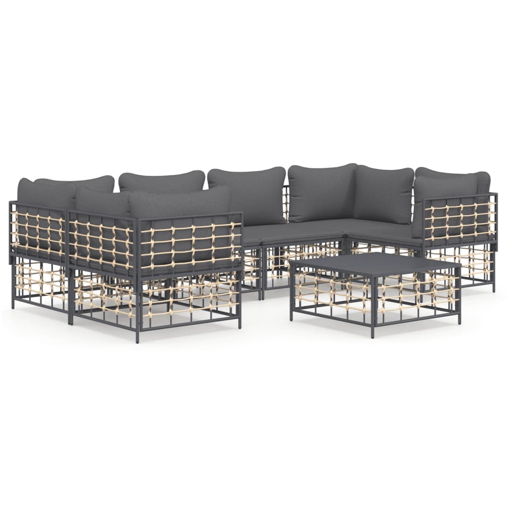 7-Delige Loungeset Met Kussens Poly Rattan Antracietkleurig 1 Donkergrijs 4x hoek + 2x midden + Tafel