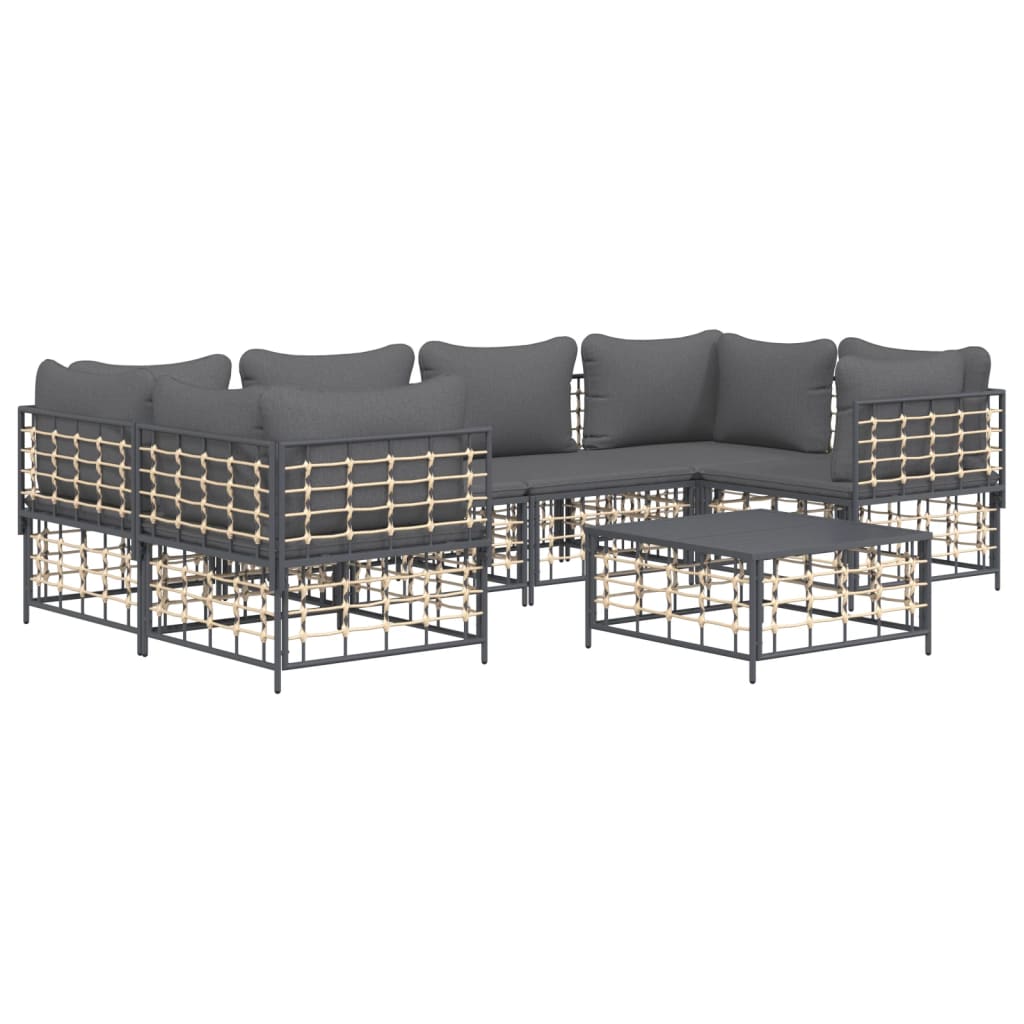 7-Delige Loungeset Met Kussens Poly Rattan Antracietkleurig 1 Donkergrijs 4x hoek + 2x midden + Tafel