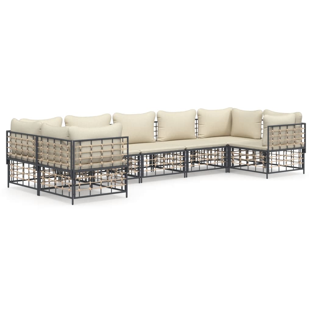 7-Delige Loungeset Met Kussens Poly Rattan Antracietkleurig 1 Beige 4x hoek + 3x midden