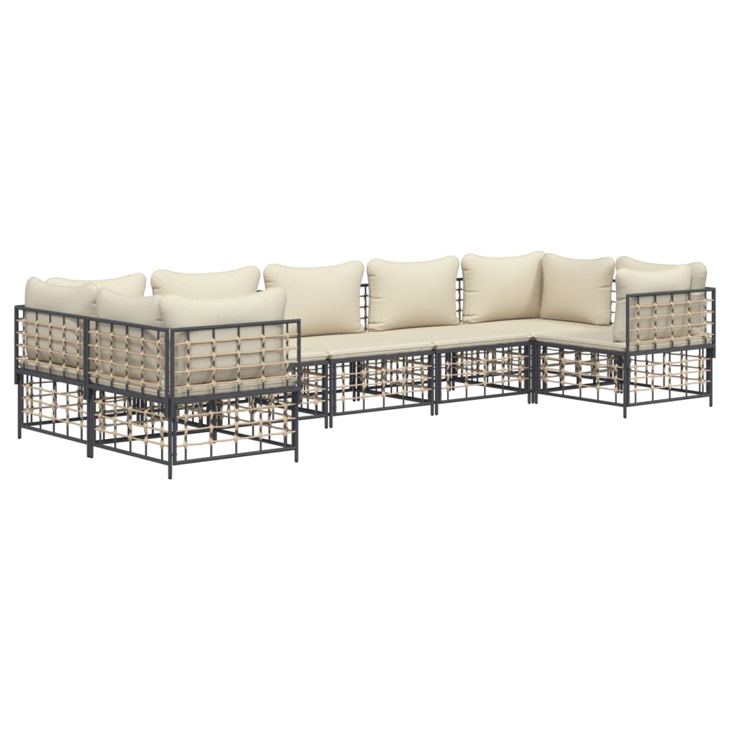 7-Delige Loungeset Met Kussens Poly Rattan Antracietkleurig 1 Beige 4x hoek + 3x midden