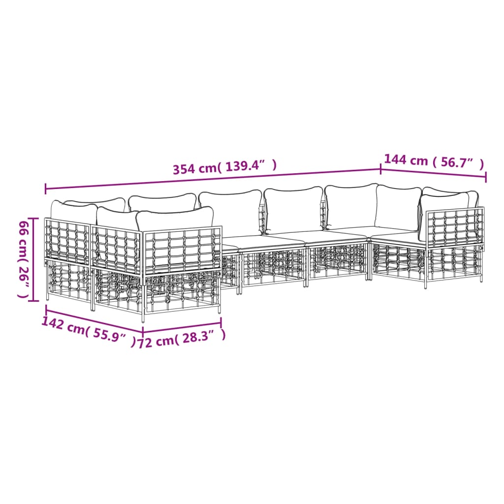 7-Delige Loungeset Met Kussens Poly Rattan Antracietkleurig 1 Beige 4x hoek + 3x midden