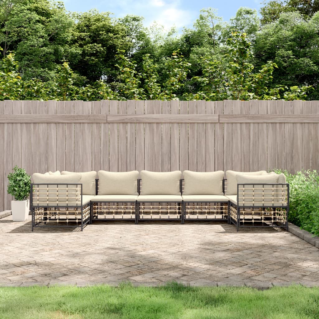 7-Delige Loungeset Met Kussens Poly Rattan Antracietkleurig 1 Beige 4x hoek + 3x midden