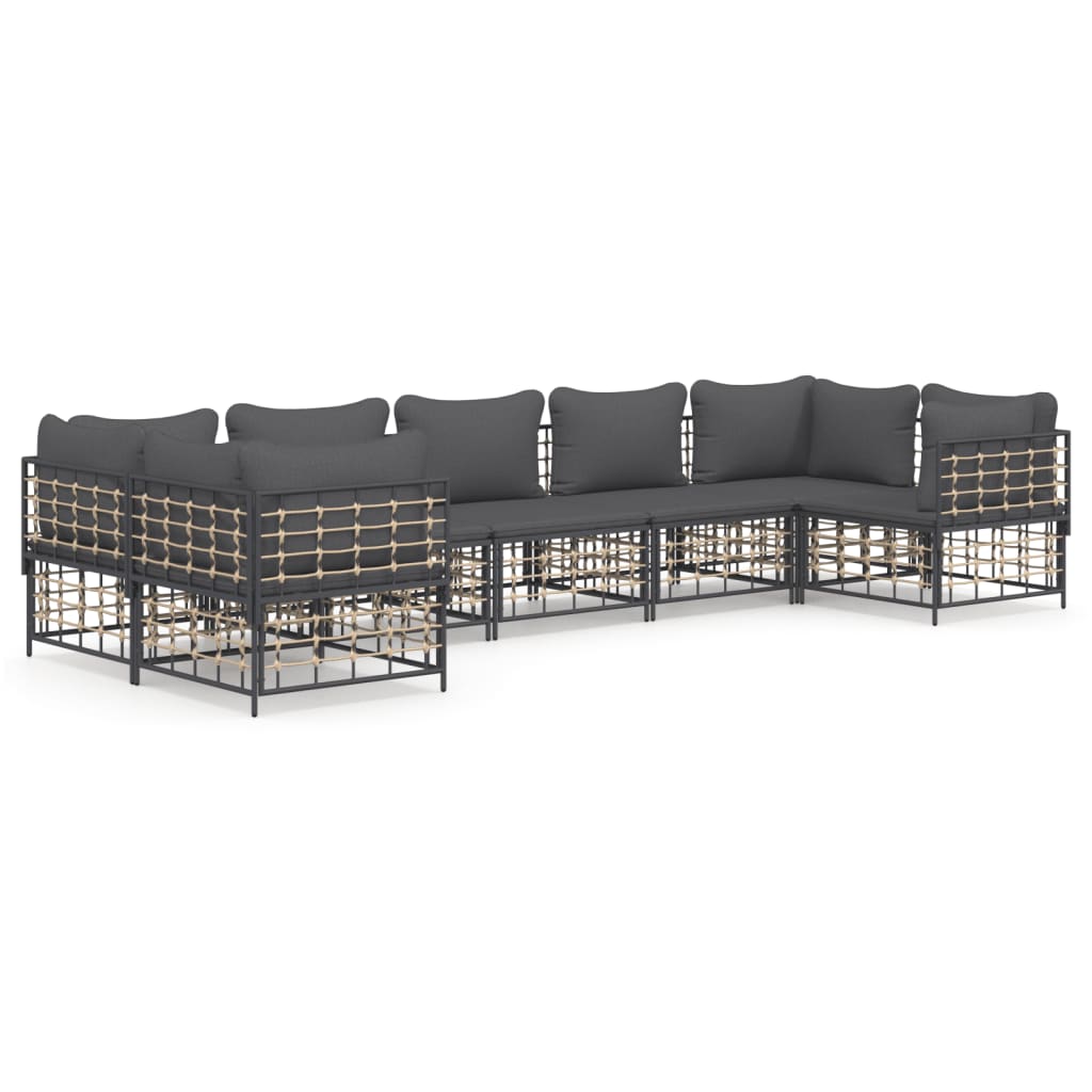 7-Delige Loungeset Met Kussens Poly Rattan Antracietkleurig 1 Donkergrijs 4x hoek + 3x midden