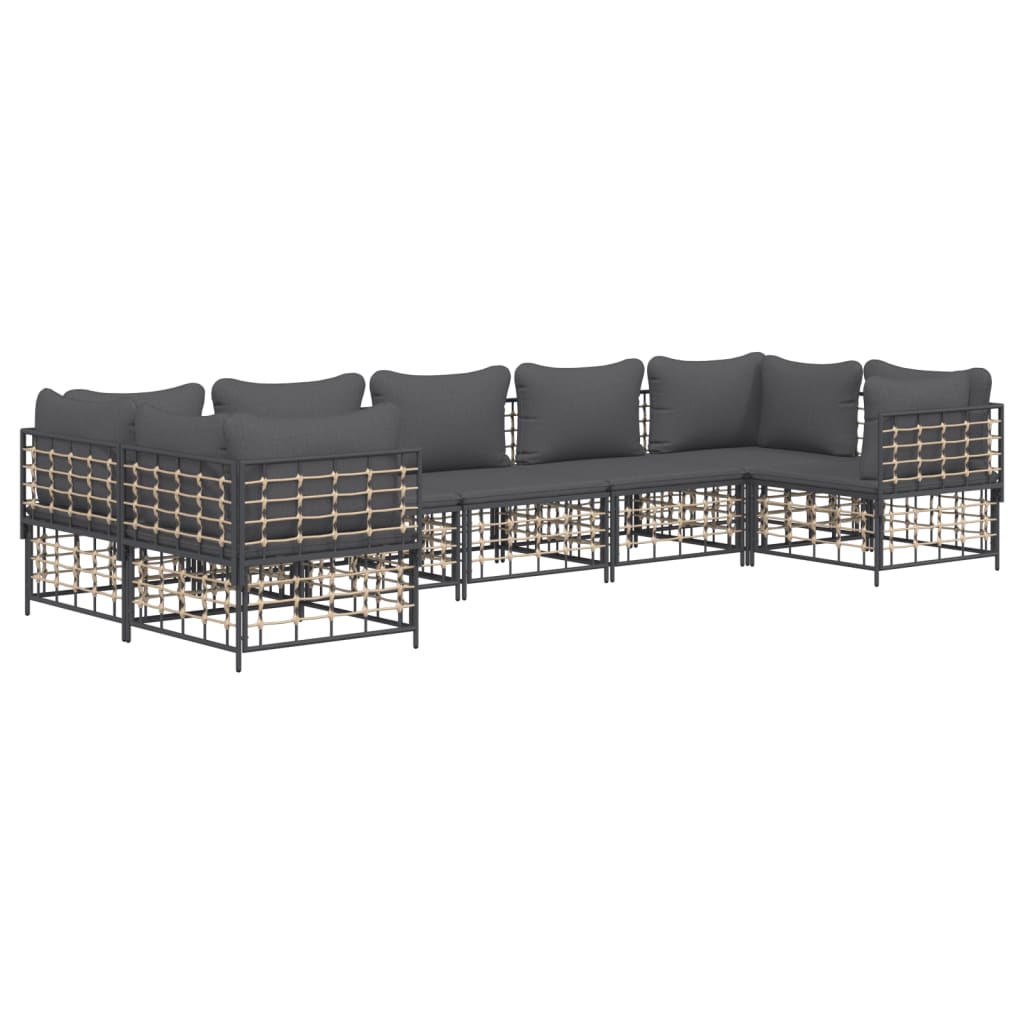 7-Delige Loungeset Met Kussens Poly Rattan Antracietkleurig 1 Donkergrijs 4x hoek + 3x midden