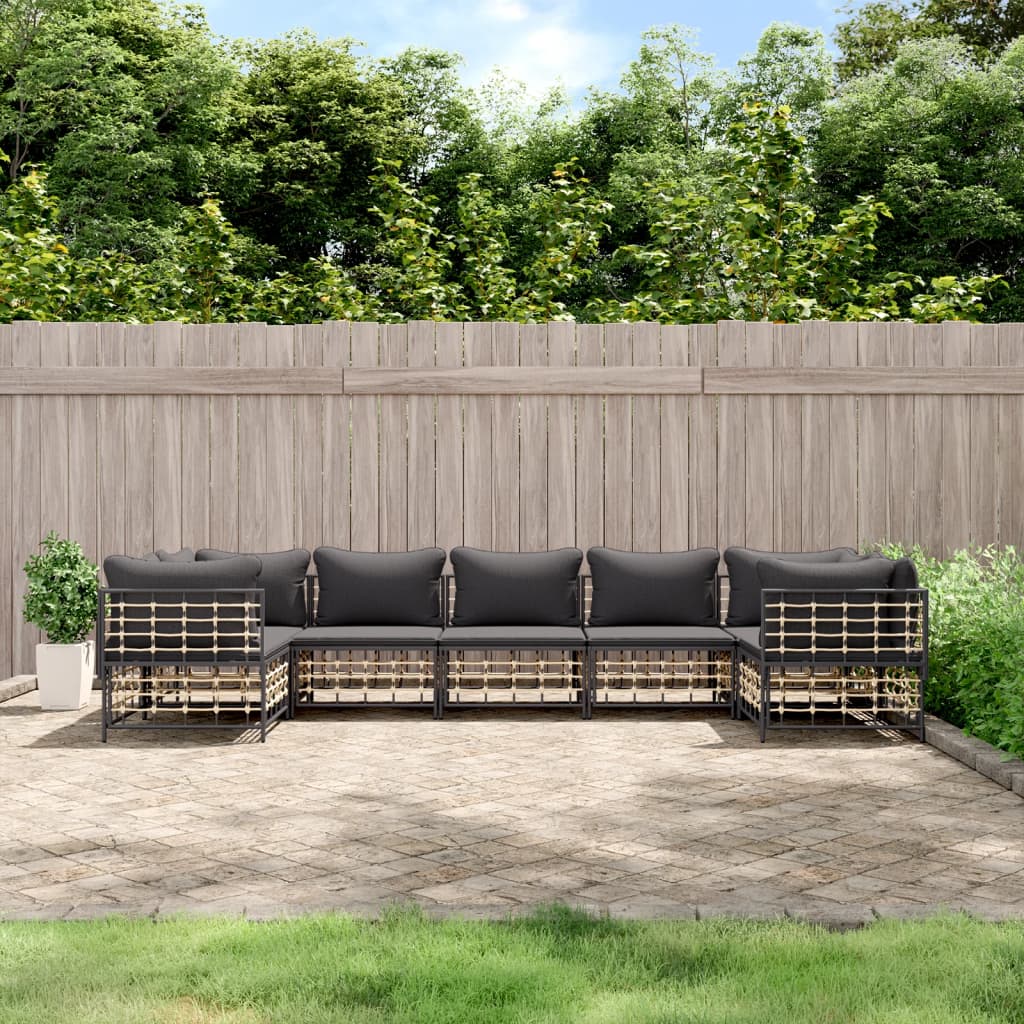 7-Delige Loungeset Met Kussens Poly Rattan Antracietkleurig 1 Donkergrijs 4x hoek + 3x midden