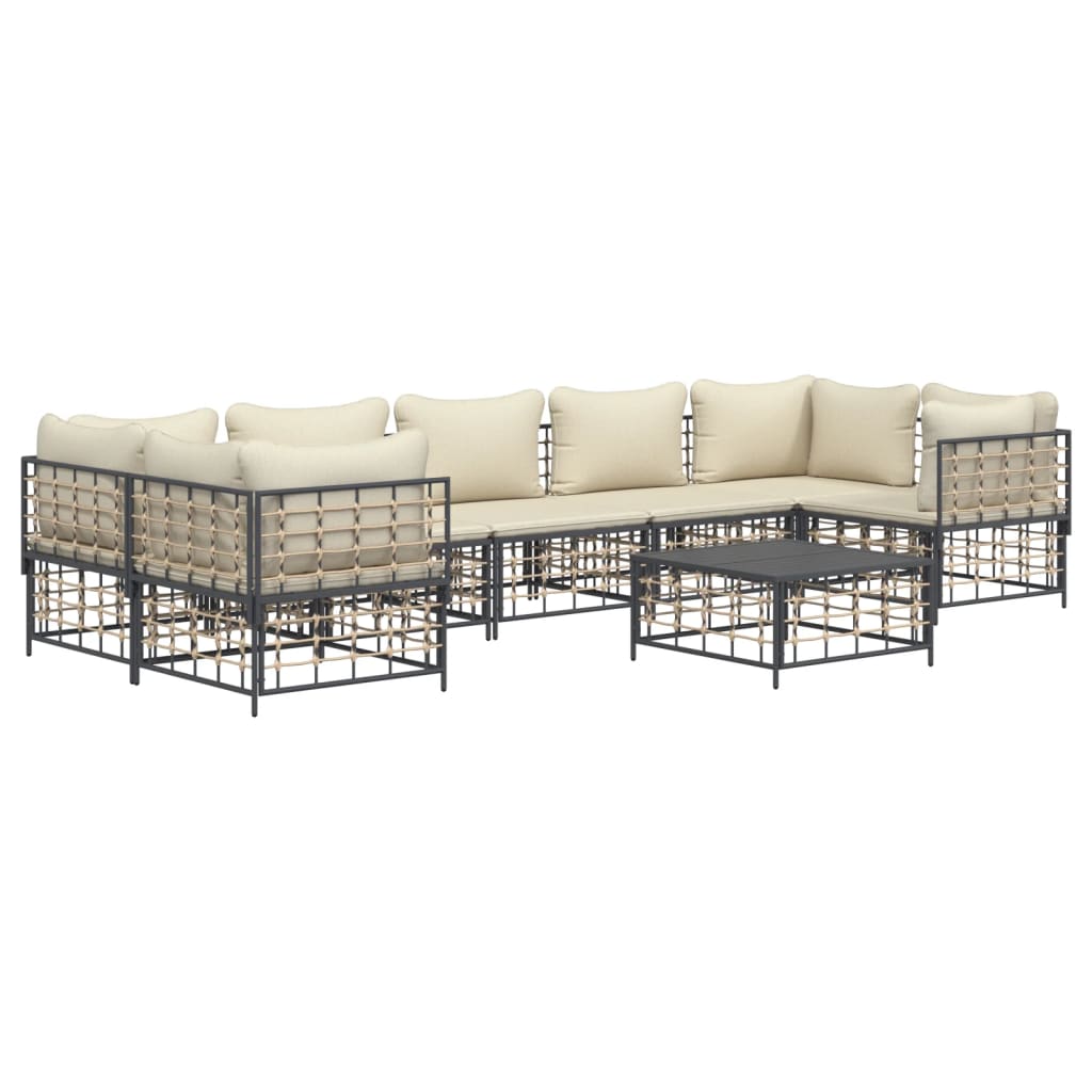 8-Delige Loungeset Met Kussens Poly Rattan Antracietkleurig 1 Beige 4x hoek + 3x midden + Tafel