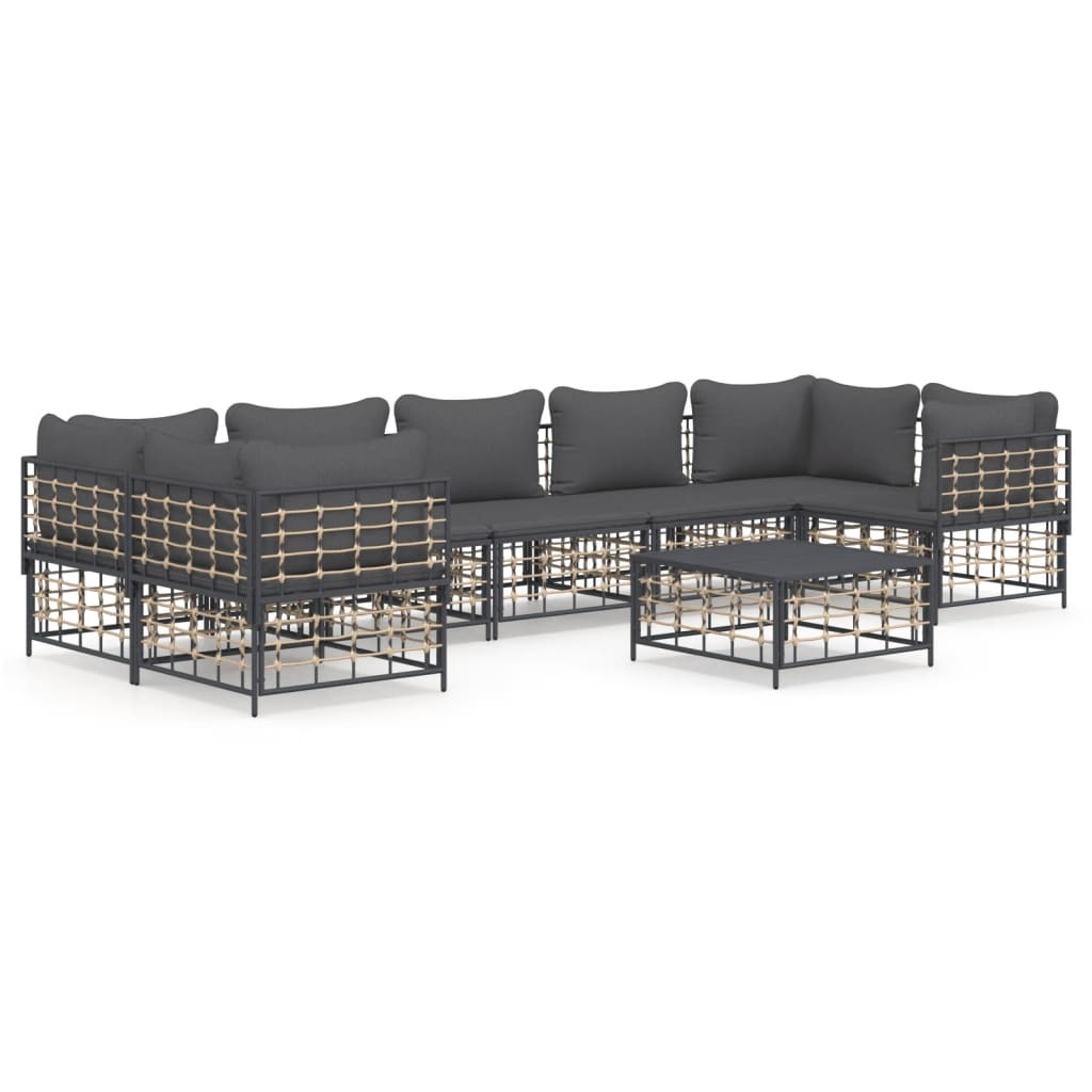 8-Delige Loungeset Met Kussens Poly Rattan Antracietkleurig 1 Donkergrijs 4x hoek + 3x midden + Tafel