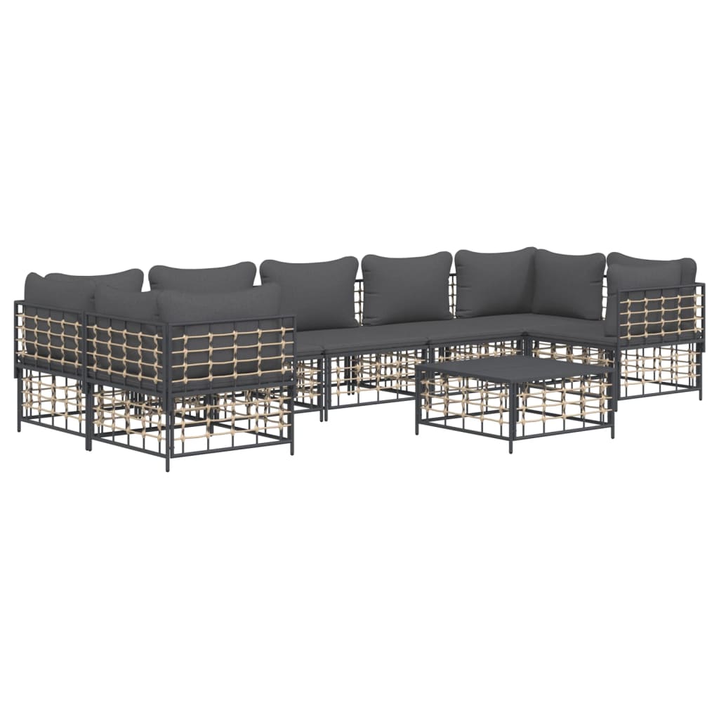 8-Delige Loungeset Met Kussens Poly Rattan Antracietkleurig 1 Donkergrijs 4x hoek + 3x midden + Tafel