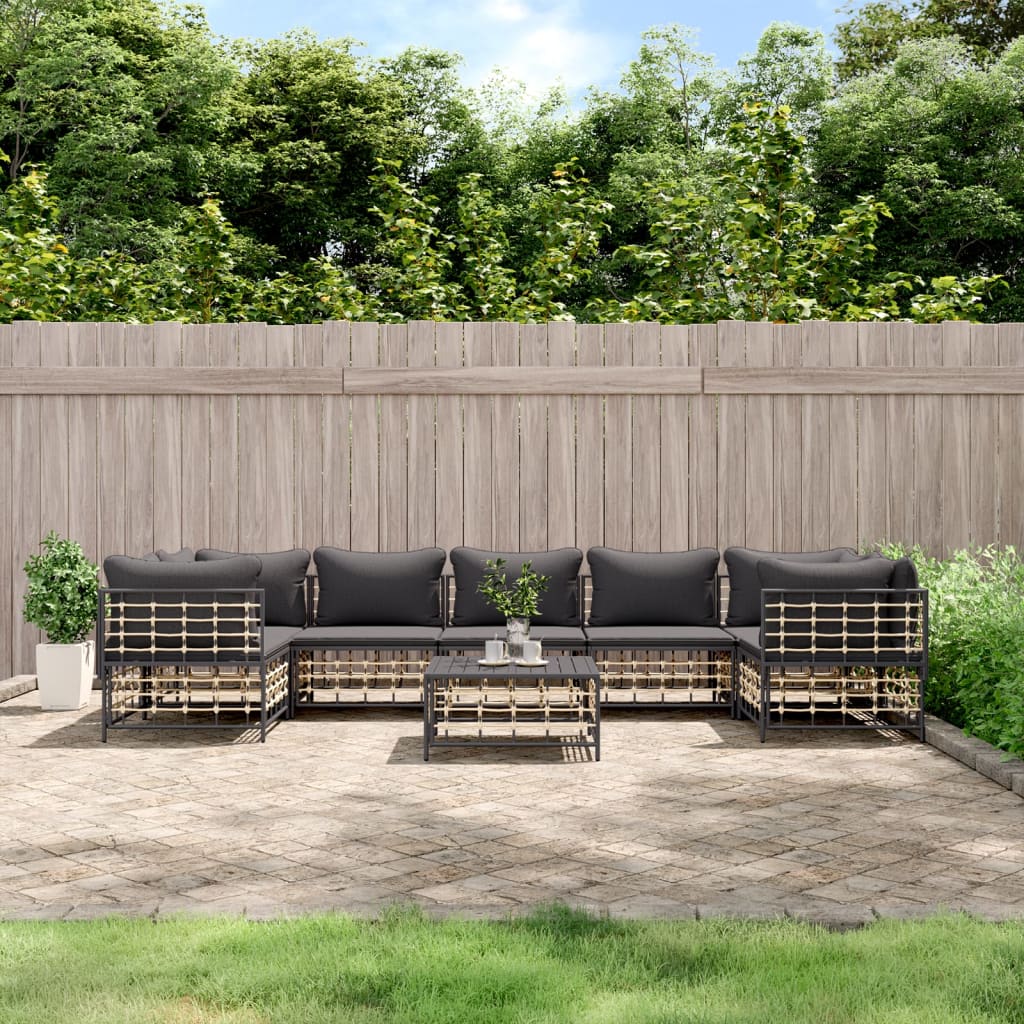 8-Delige Loungeset Met Kussens Poly Rattan Antracietkleurig 1 Donkergrijs 4x hoek + 3x midden + Tafel