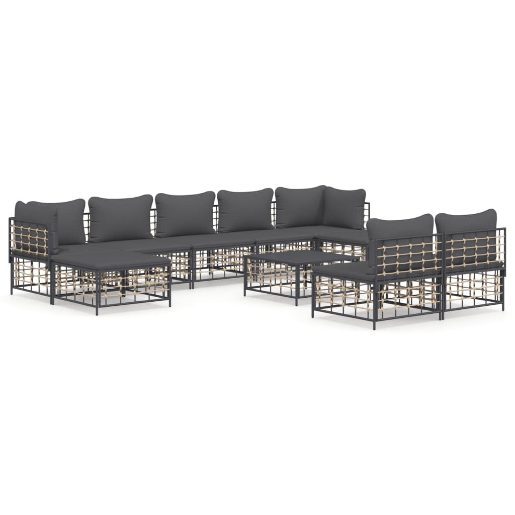 10-Delige Loungeset Met Kussens Poly Rattan Antracietkleurig Donkergrijs