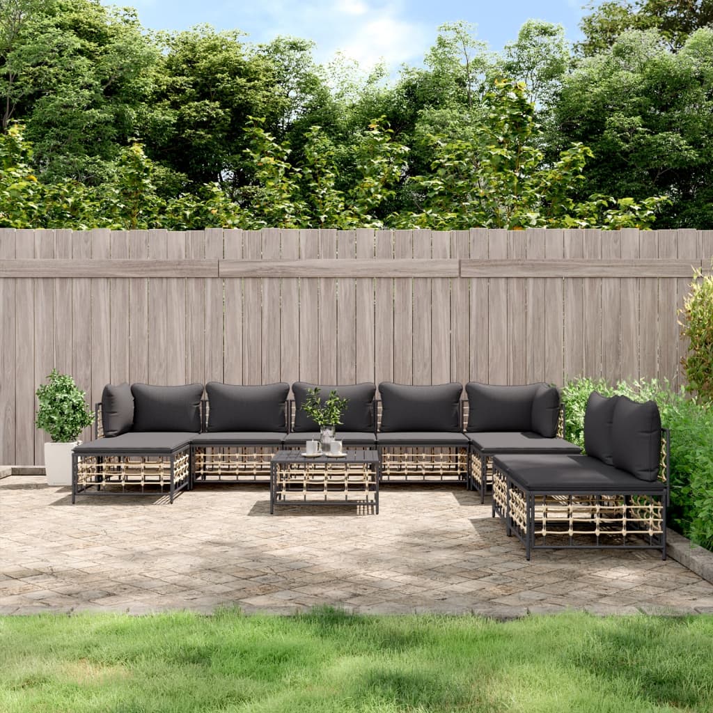 10-Delige Loungeset Met Kussens Poly Rattan Antracietkleurig Donkergrijs