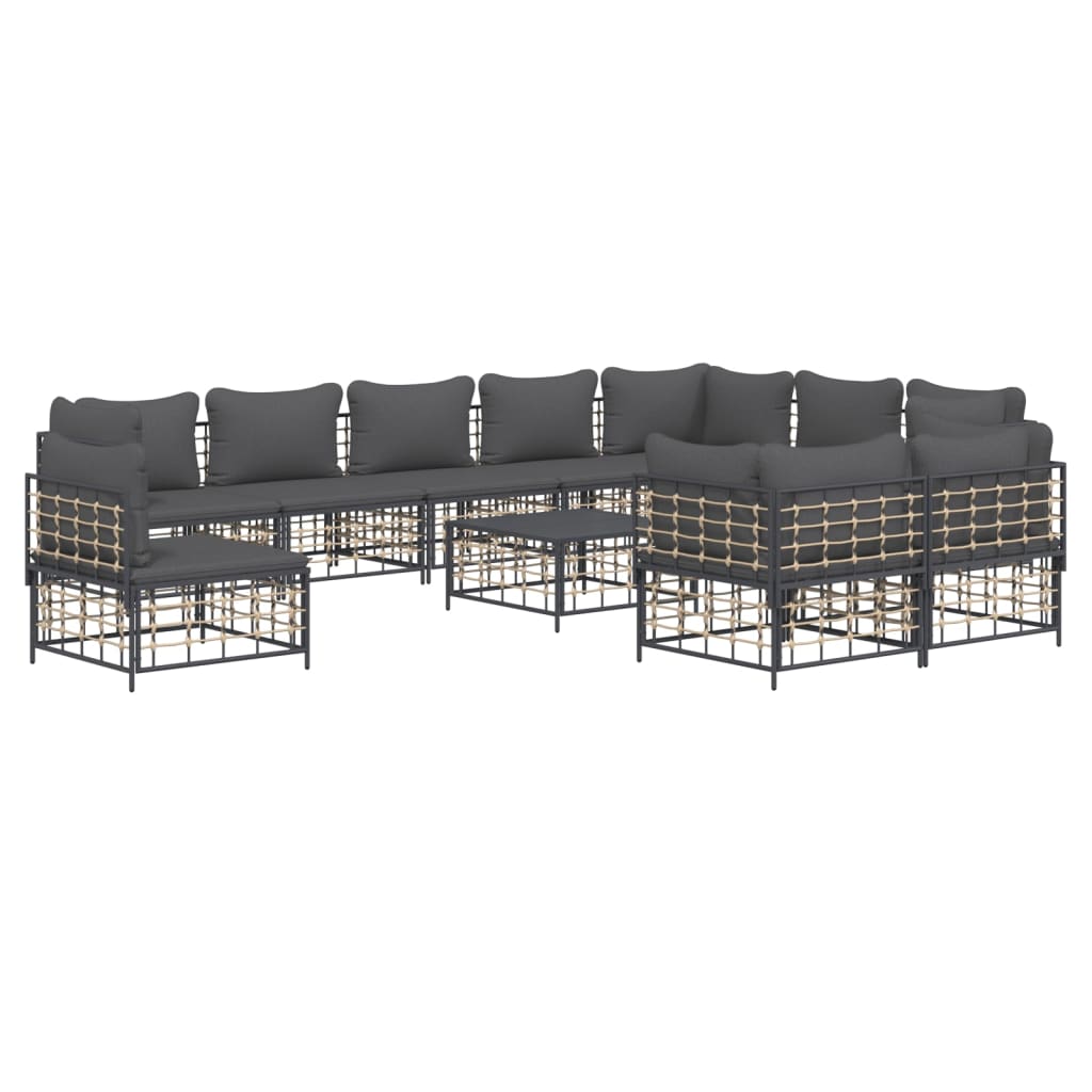 11-Delige Loungeset Met Kussens Poly Rattan Antracietkleurig Donkergrijs