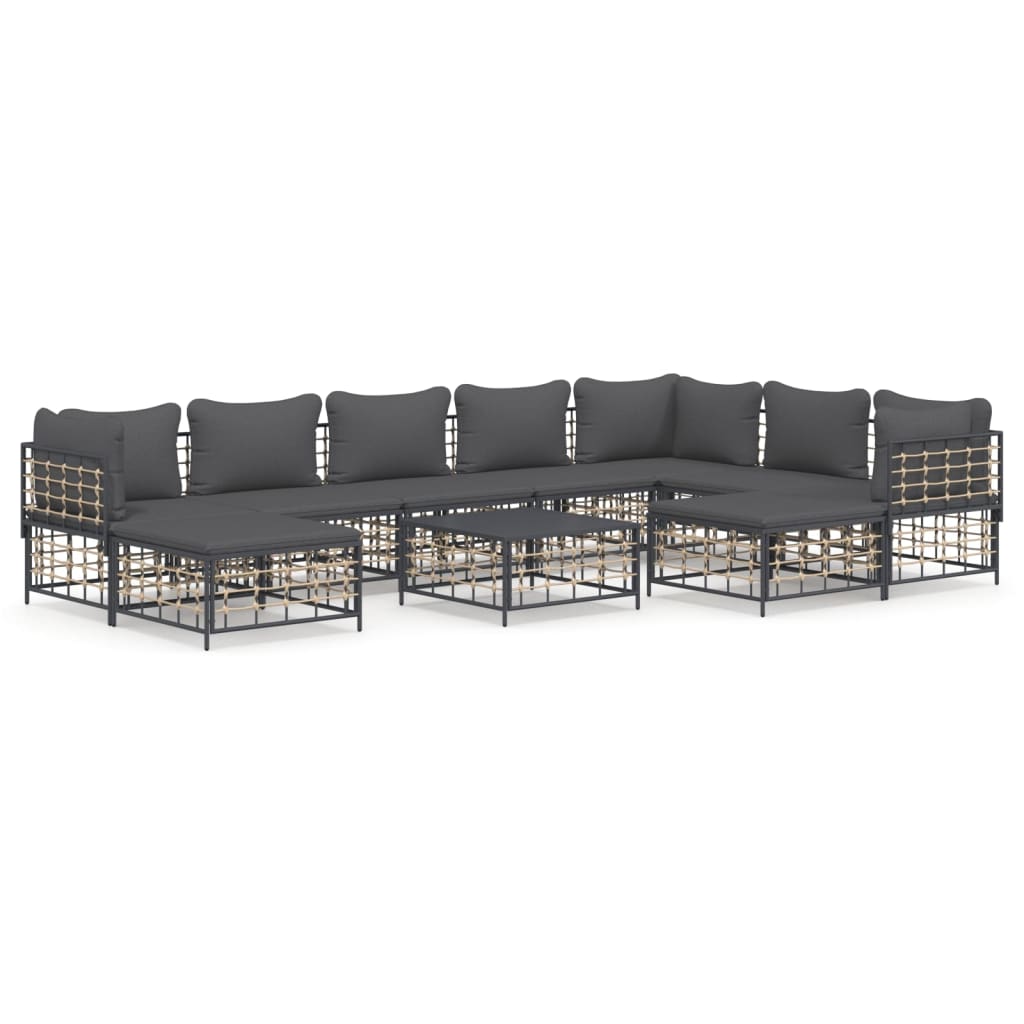 10-Delige Loungeset Met Kussens Poly Rattan Antracietkleurig Donkergrijs