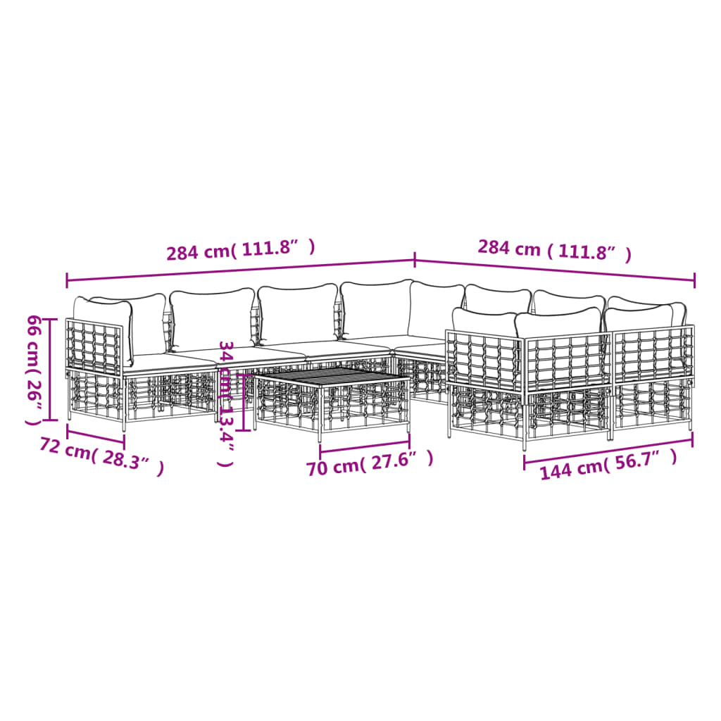 9-Delige Loungeset Met Kussens Poly Rattan Antracietkleurig Donkergrijs