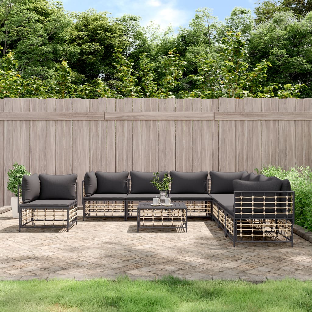 9-Delige Loungeset Met Kussens Poly Rattan Antracietkleurig Donkergrijs