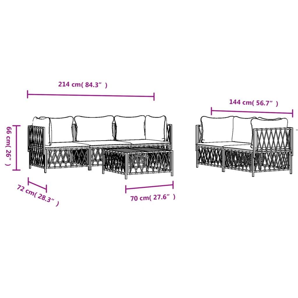 6-Delige Loungeset Met Kussens Staal Antracietkleurig 1 4x hoek + midden + Tafel