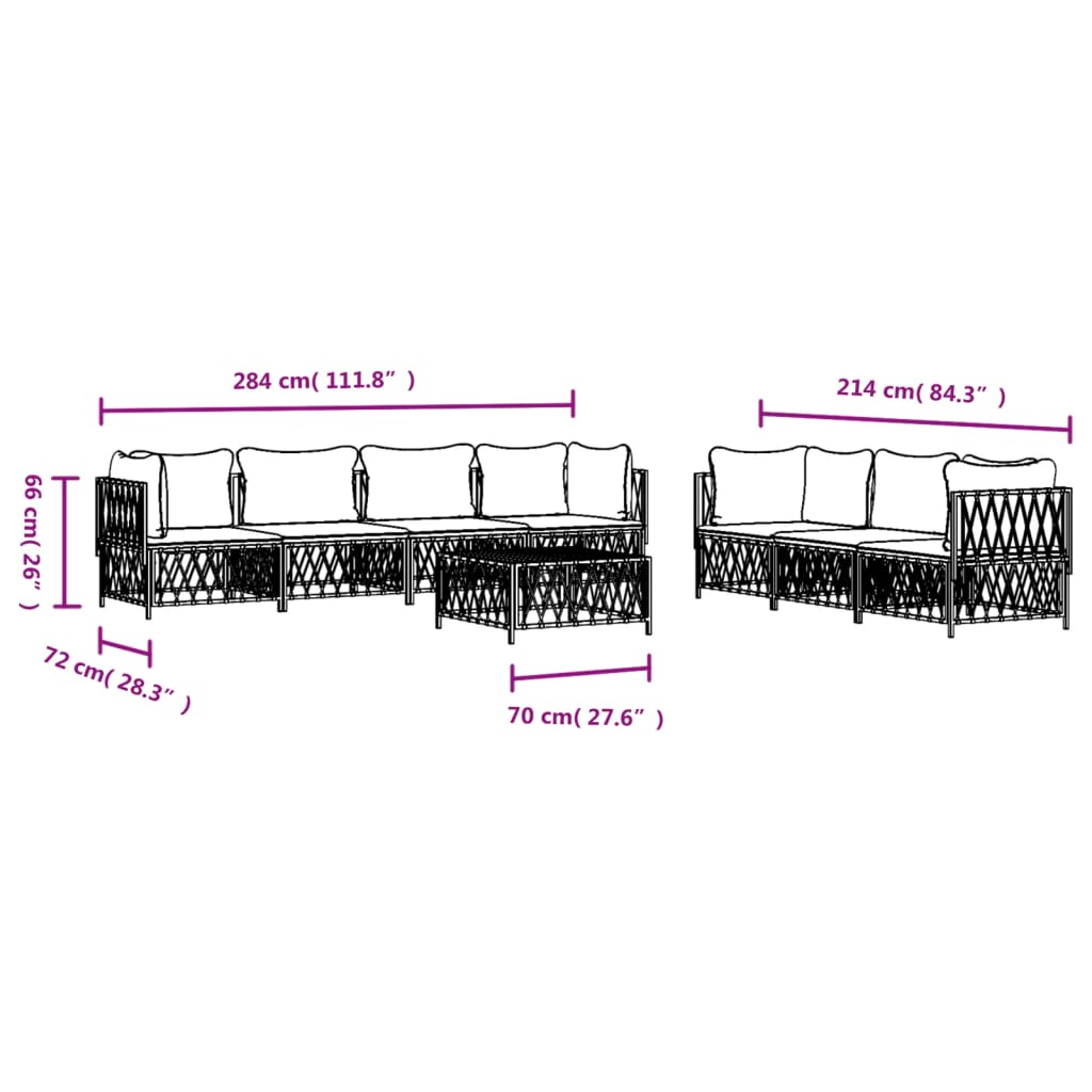 8-Delige Loungeset Met Kussens Staal Wit 1 4x hoek + 3x midden + Tafel