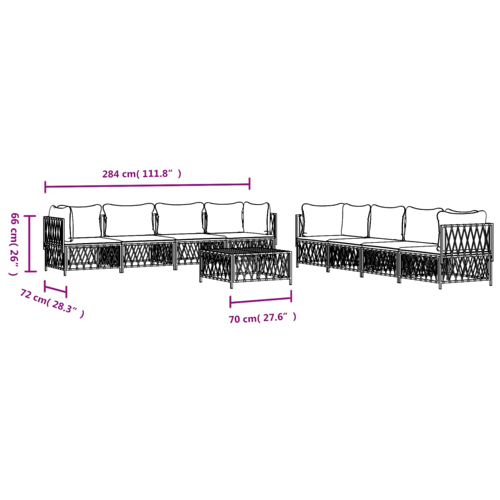 9-Delige Loungeset Met Kussens Staal Wit 1 4x hoek + 4x midden + Tafel