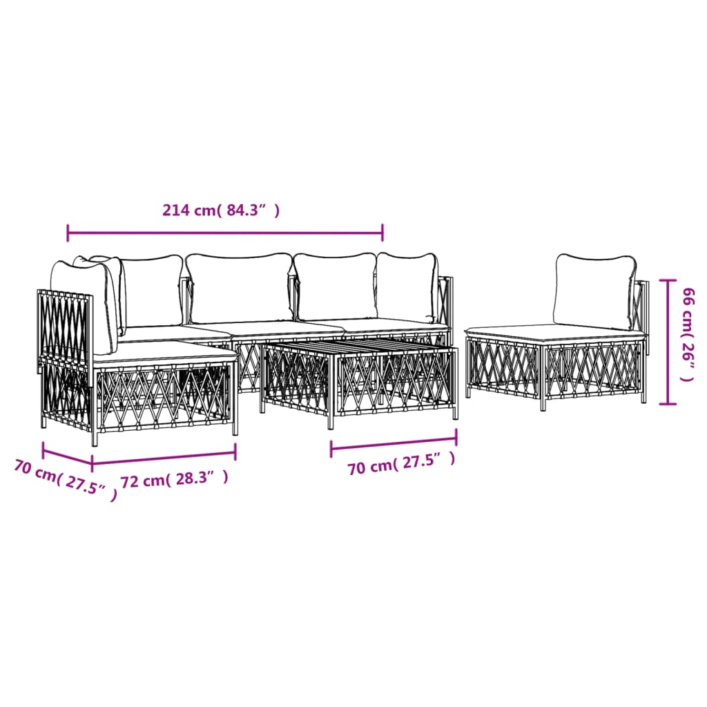 6-Delige Loungeset Met Kussens Staal Antracietkleurig 1 2x hoek + 3x midden + Tafel