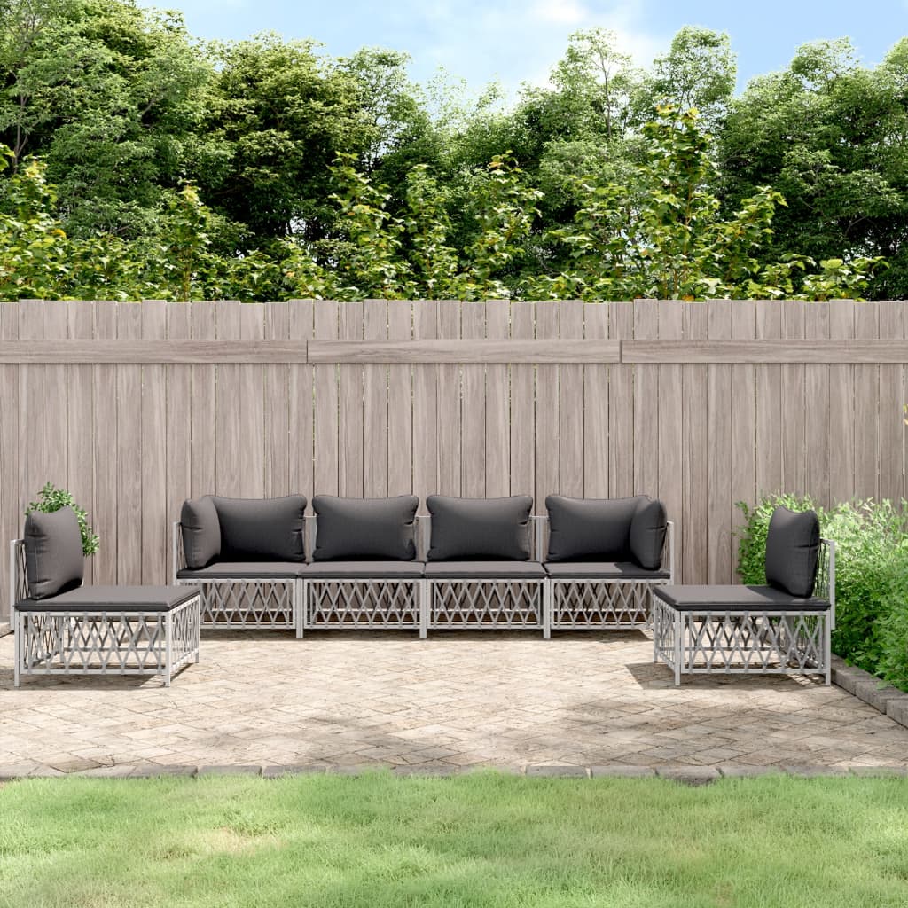 6-Delige Loungeset Met Kussens Staal Wit 1 2x hoek + 4x midden