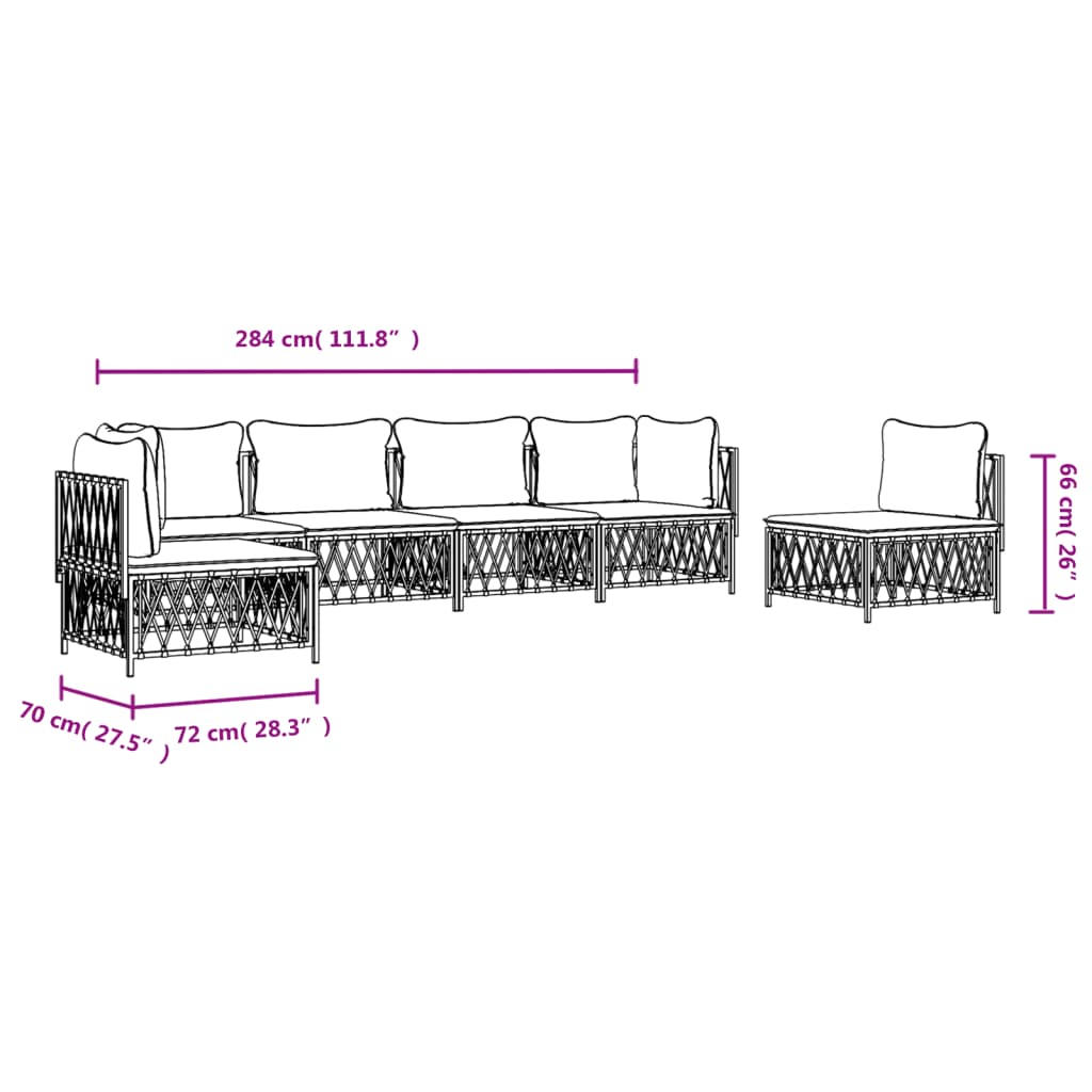 6-Delige Loungeset Met Kussens Staal Antracietkleurig 1 2x hoek + 4x midden