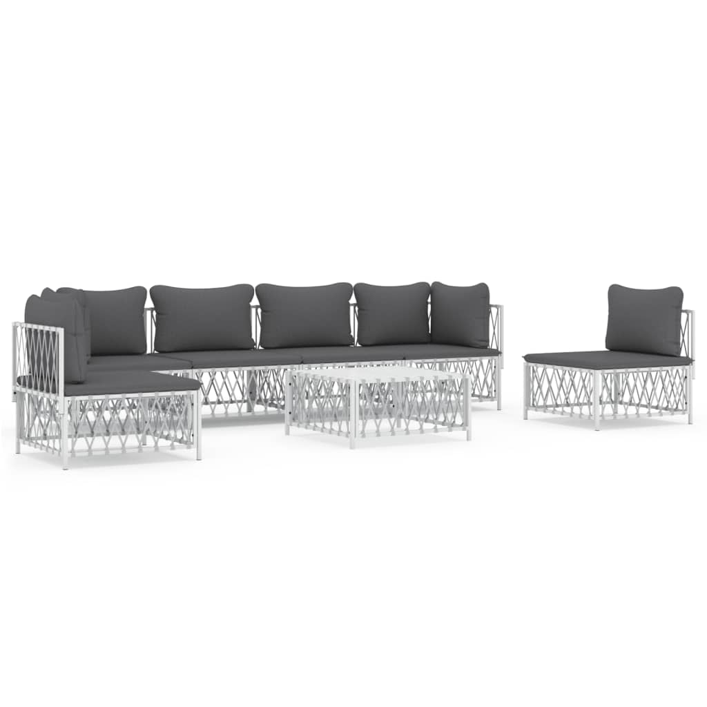 7-Delige Loungeset Met Kussens Staal Wit 1 2x hoek + 4x midden + Tafel