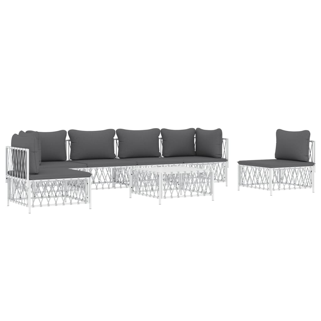 7-Delige Loungeset Met Kussens Staal Wit 1 2x hoek + 4x midden + Tafel