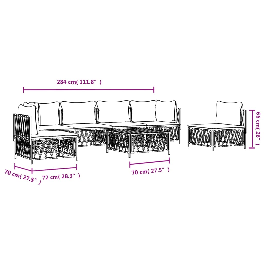 7-Delige Loungeset Met Kussens Staal Wit 1 2x hoek + 4x midden + Tafel