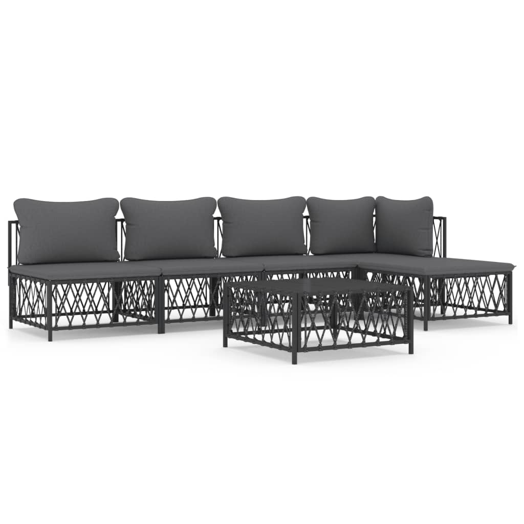 6-Delige Loungeset Met Kussens Staal Antracietkleurig 1 hoek + 3x midden + voetensteun + Tafel