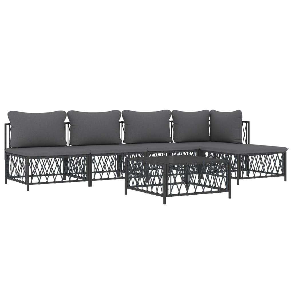 6-Delige Loungeset Met Kussens Staal Antracietkleurig 1 hoek + 3x midden + voetensteun + Tafel