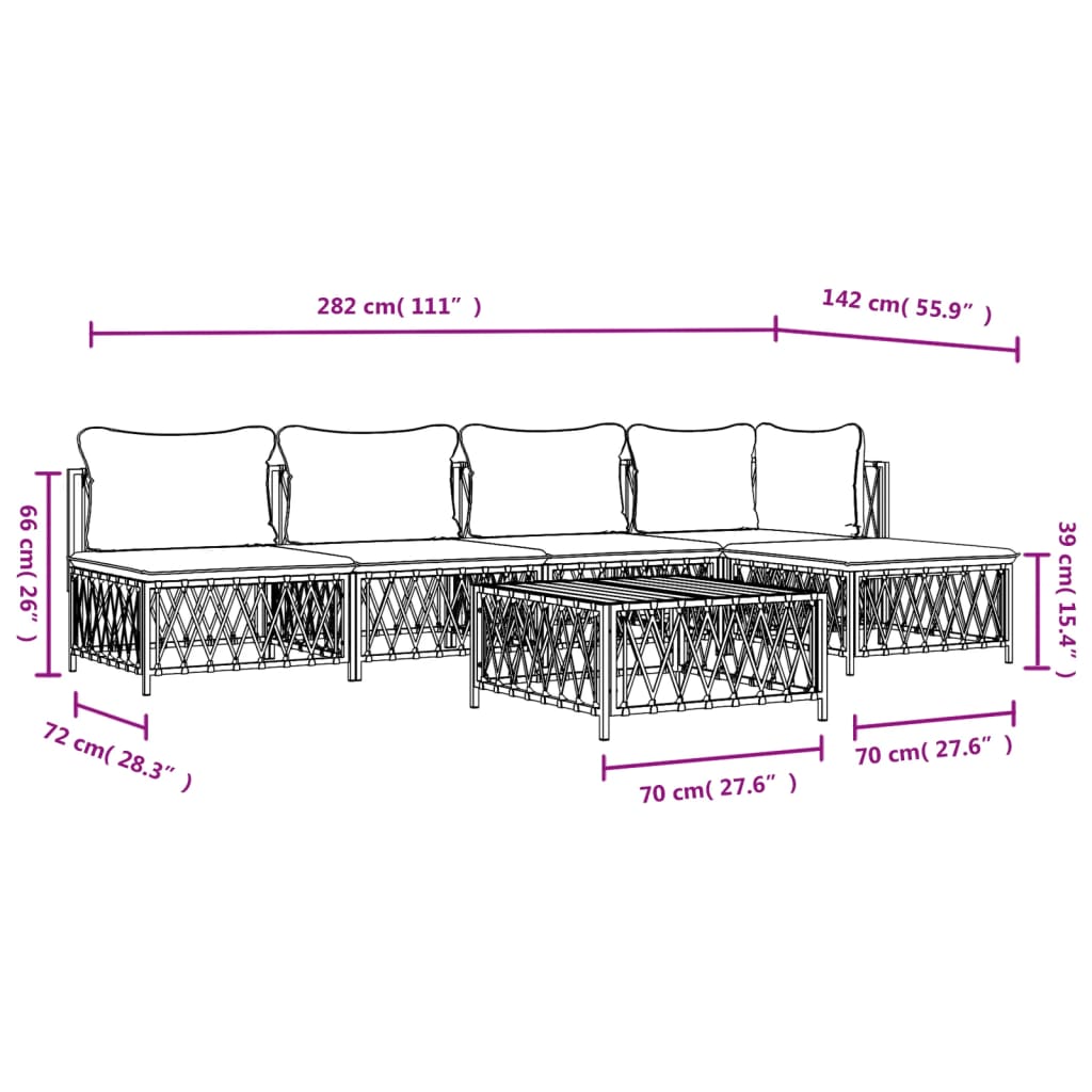 6-Delige Loungeset Met Kussens Staal Antracietkleurig 1 hoek + 3x midden + voetensteun + Tafel