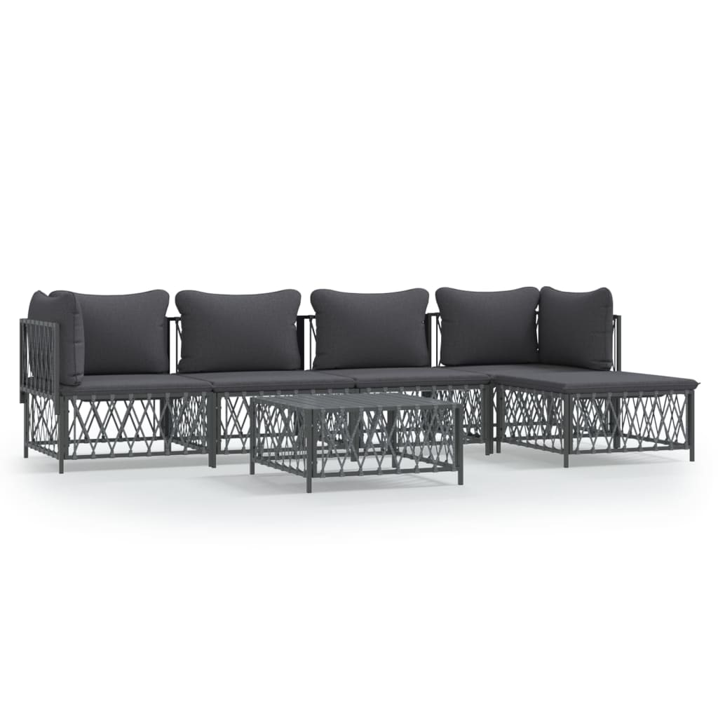 6-Delige Loungeset Met Kussens Staal Antracietkleurig 1 2x hoek + 2x midden + voetensteun + Tafel