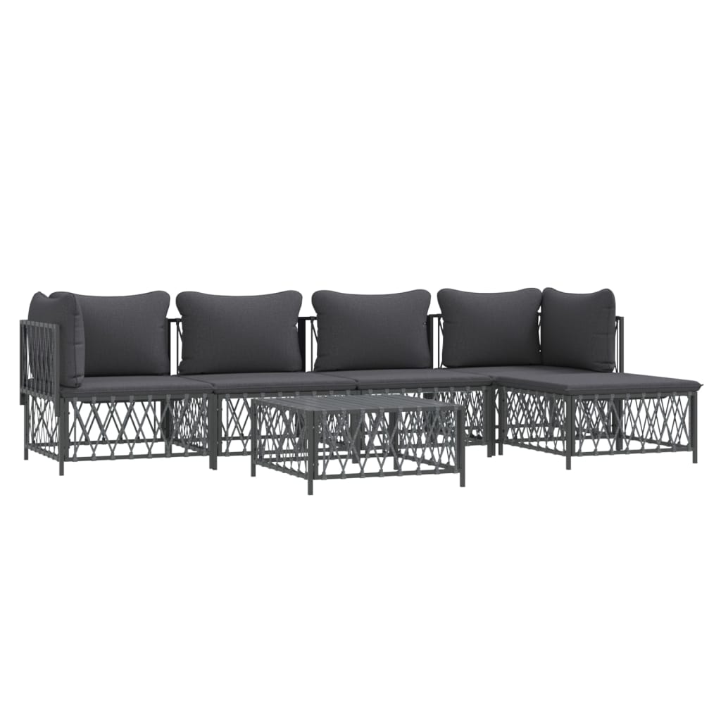 6-Delige Loungeset Met Kussens Staal Antracietkleurig 1 2x hoek + 2x midden + voetensteun + Tafel