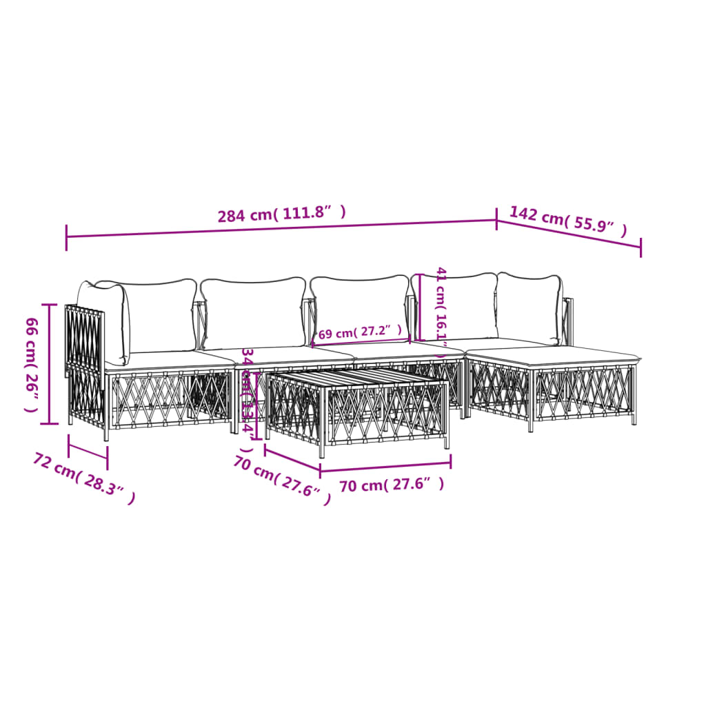 6-Delige Loungeset Met Kussens Staal Antracietkleurig 1 2x hoek + 2x midden + voetensteun + Tafel