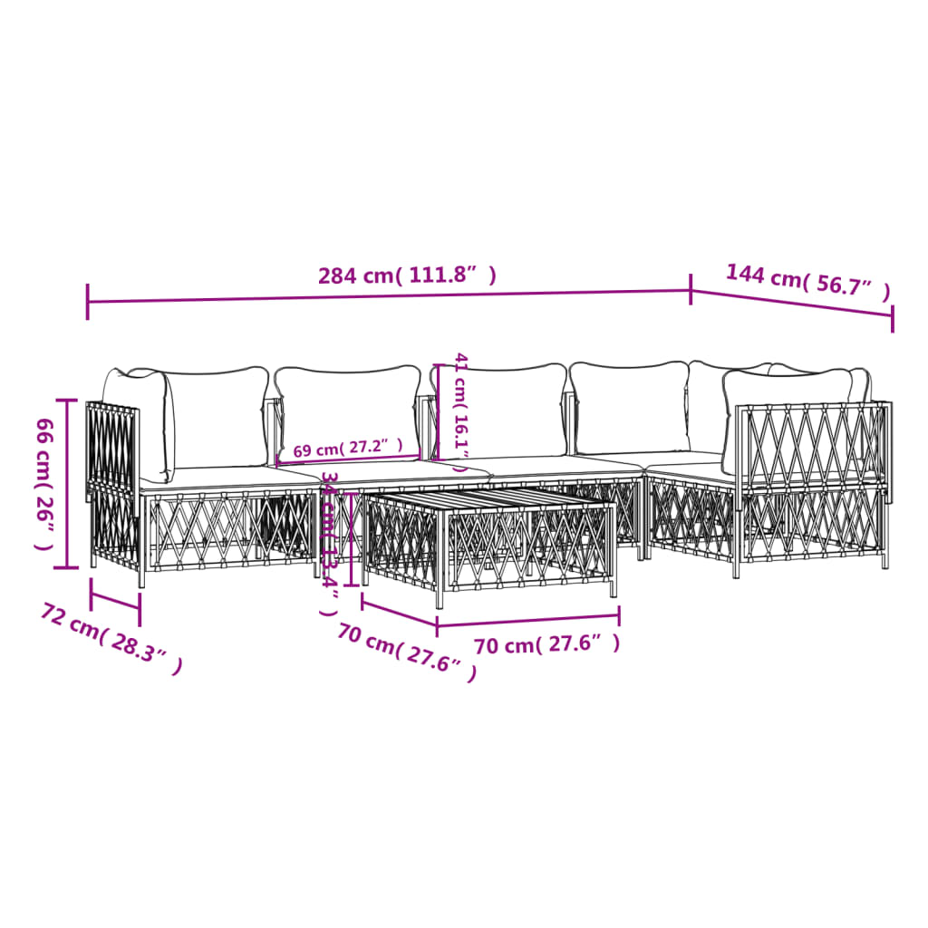 6-Delige Loungeset Met Kussens Staal Antracietkleurig 1 3x hoek + 2x midden + Tafel