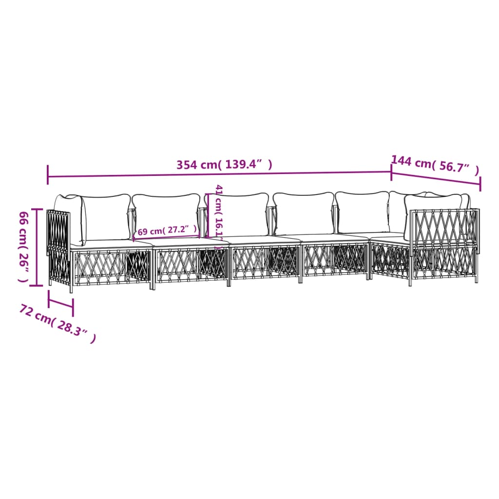 6-Delige Loungeset Met Kussens Staal Antracietkleurig 1 3x hoek + 3x midden