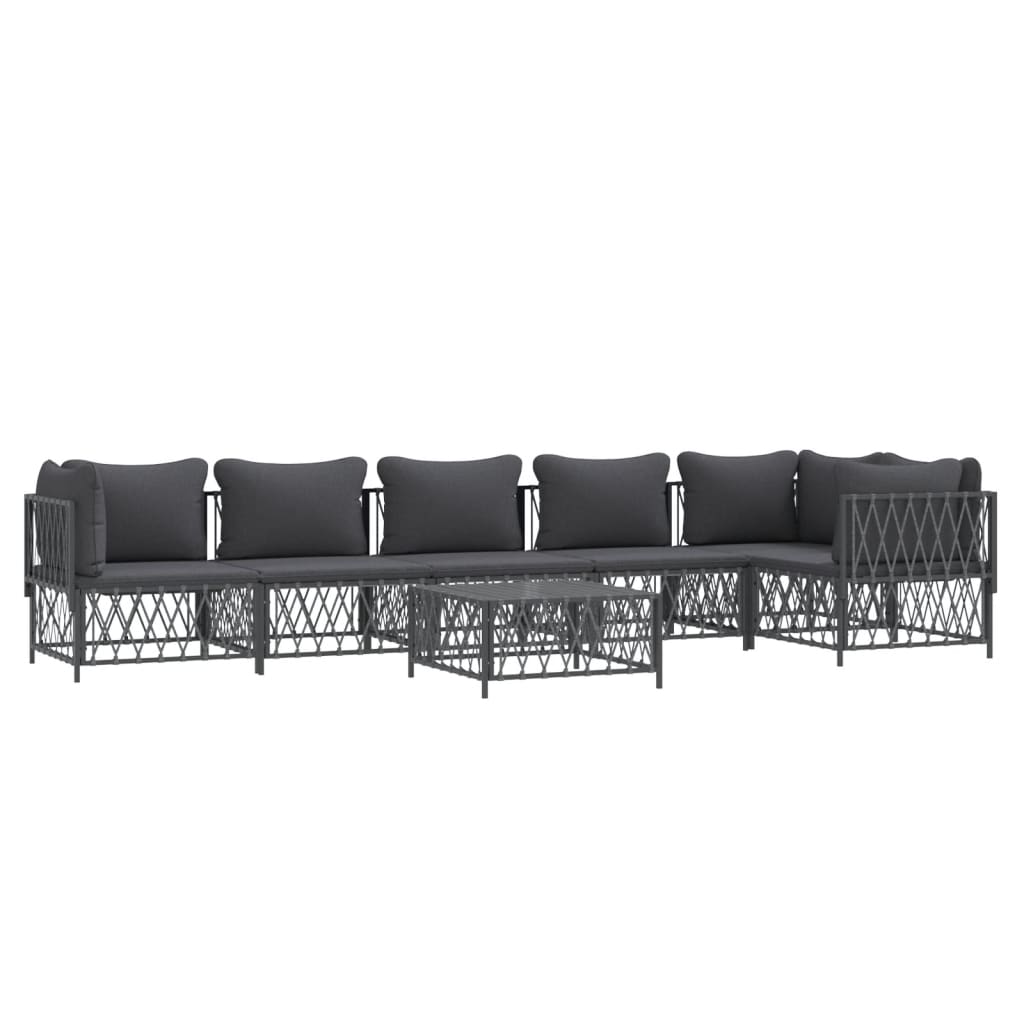 7-Delige Loungeset Met Kussens Staal Antracietkleurig 1 3x hoek + 3x midden + Tafel