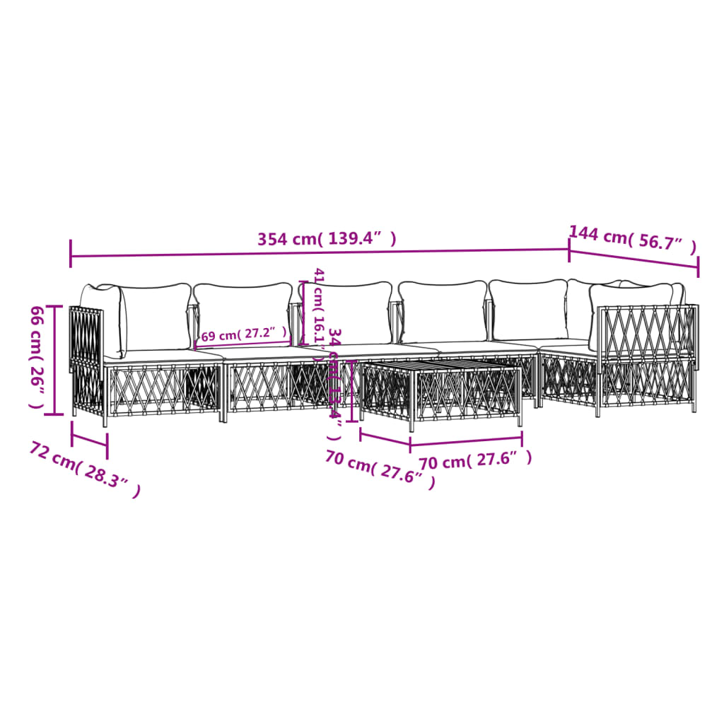 7-Delige Loungeset Met Kussens Staal Antracietkleurig 1 3x hoek + 3x midden + Tafel